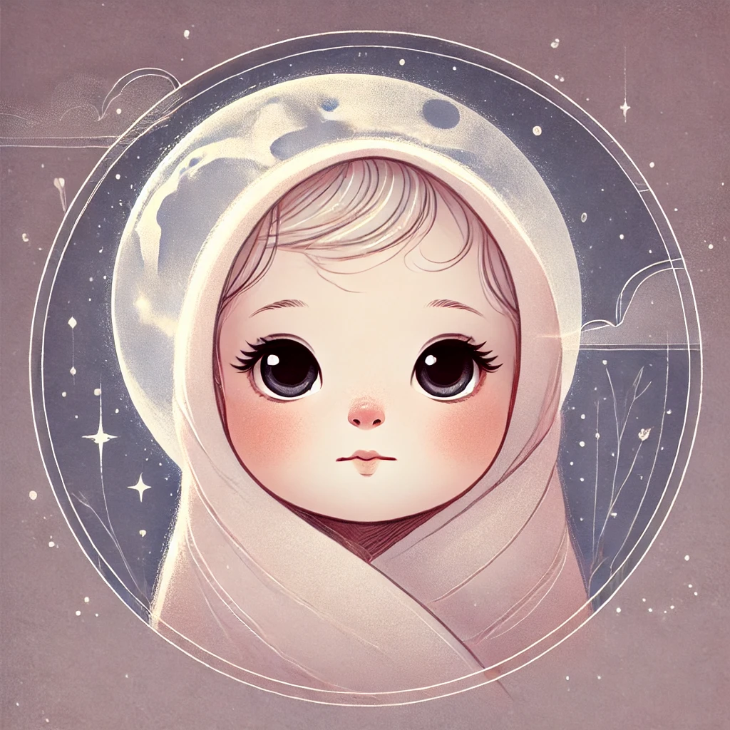 Yengeç burcu bebeği, sıcak bir battaniyeye sarılmış, huzurlu bir şekilde gülümsüyor.