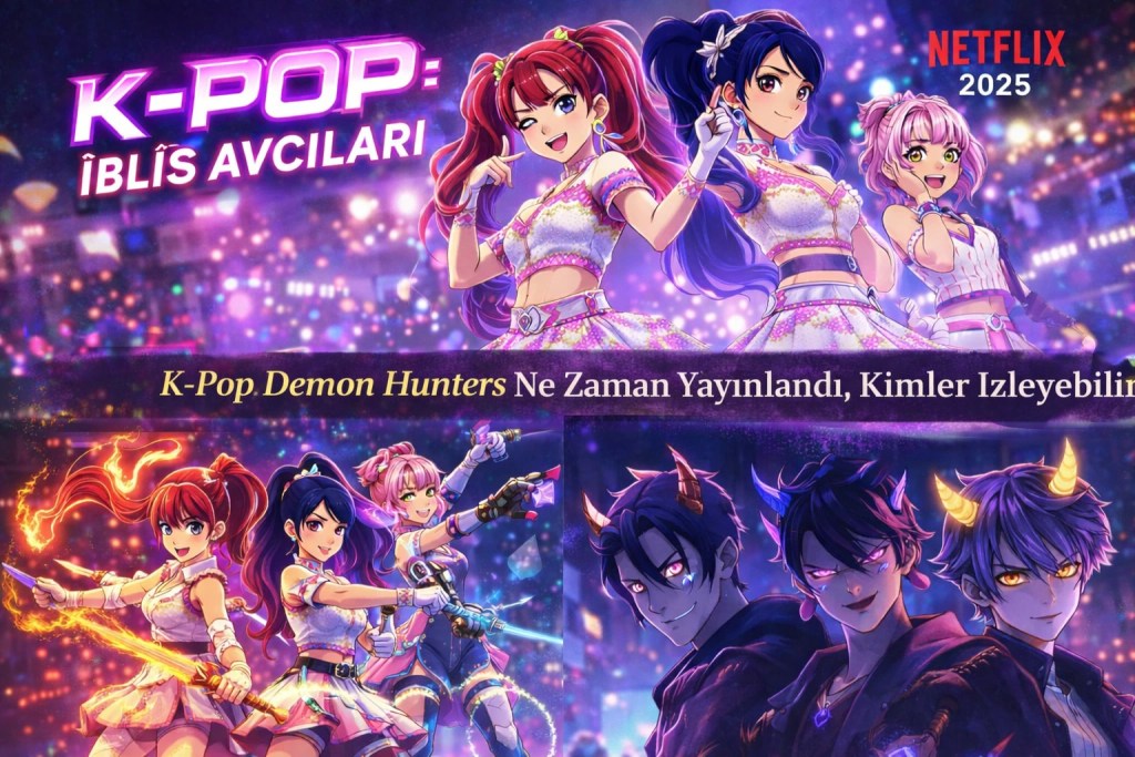K-Pop İblis Avcıları Netflix animasyon filminde HUNTR/X kız grubu ve Saja Boys karakterleri sahnede