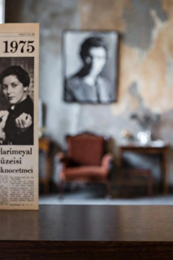 1970'ler İstanbul nostaljisi Masumiyet Müzesi tarzı dekor, eski altın telefon ve Milliyet gazetesi posteri ile Beyoğlu Çukurcuma atmosferi