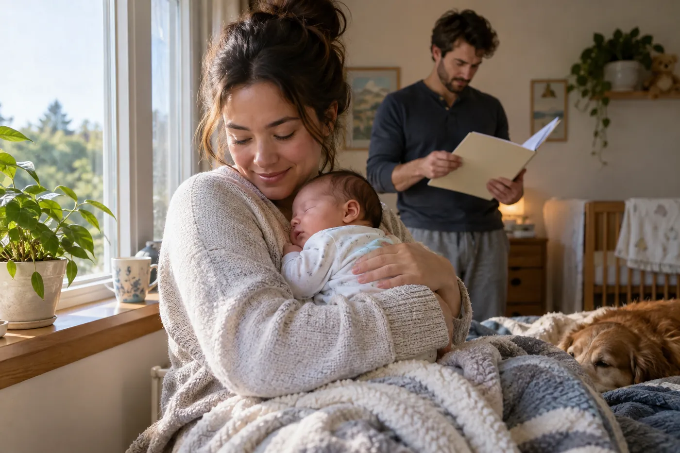Un parent tient son nouveau-né pendant la préparation du suivi médical