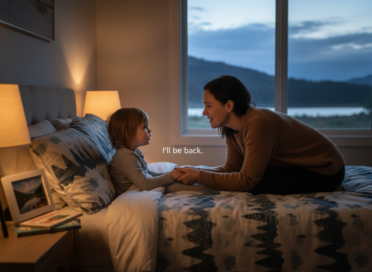 Un parent rassure un enfant inquiet au moment du coucher