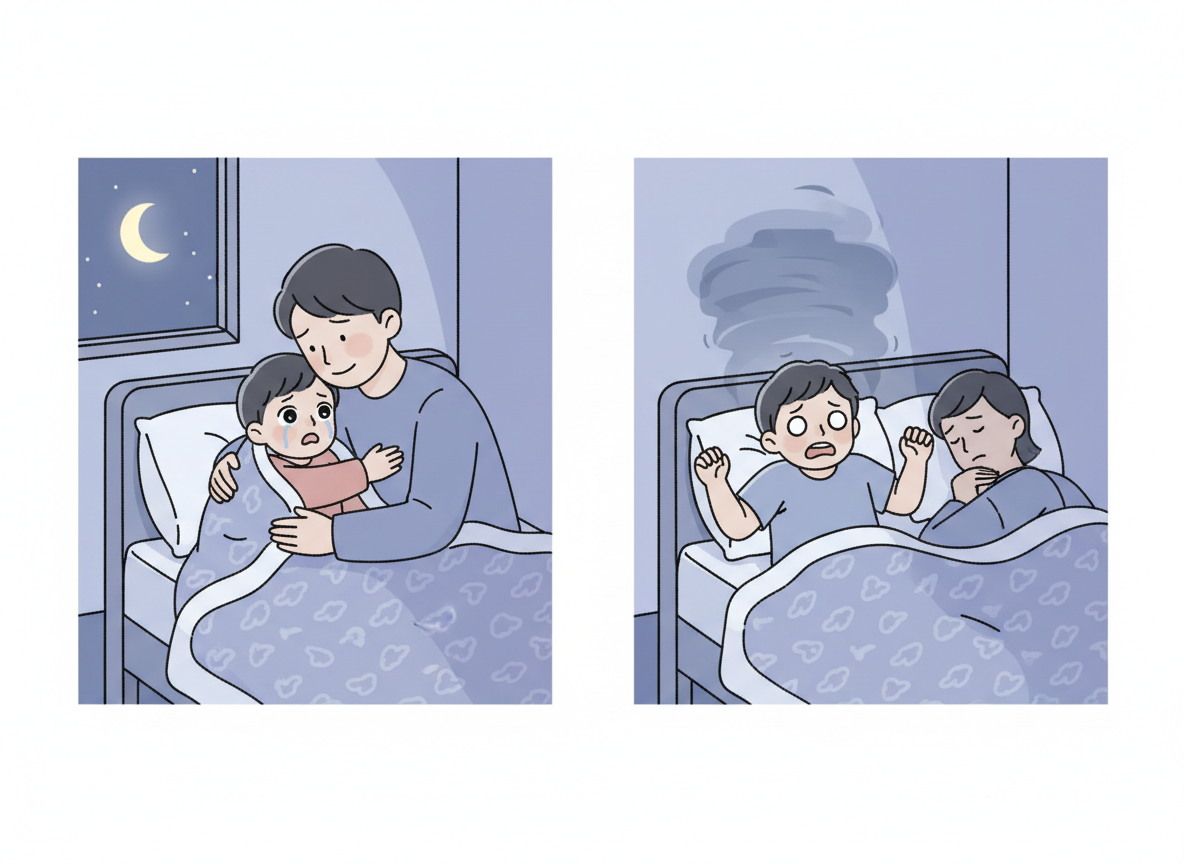 Illustration comparant cauchemar et terreur nocturne chez l’enfant