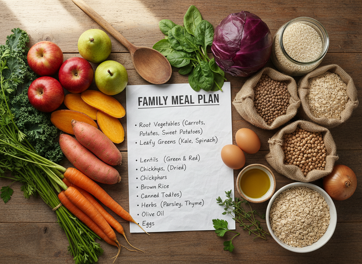 Seasonal foods and a shopping list for family meals