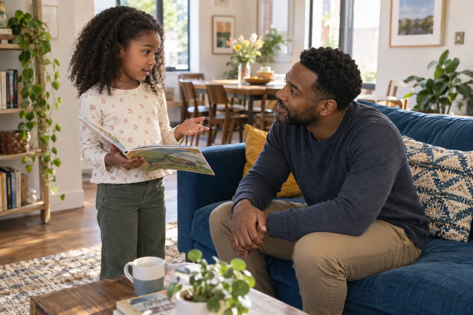 My child is lying: How to make telling the truth feel possible — 1 A parent and school-age child having a calm conversation about honesty at home