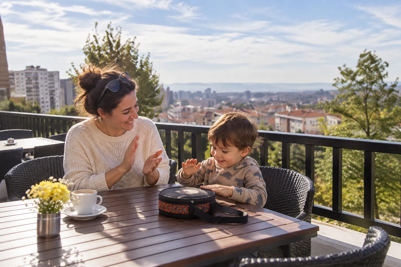 Un momento musicale in famiglia in un ambiente ispirato al Filifu Cafe