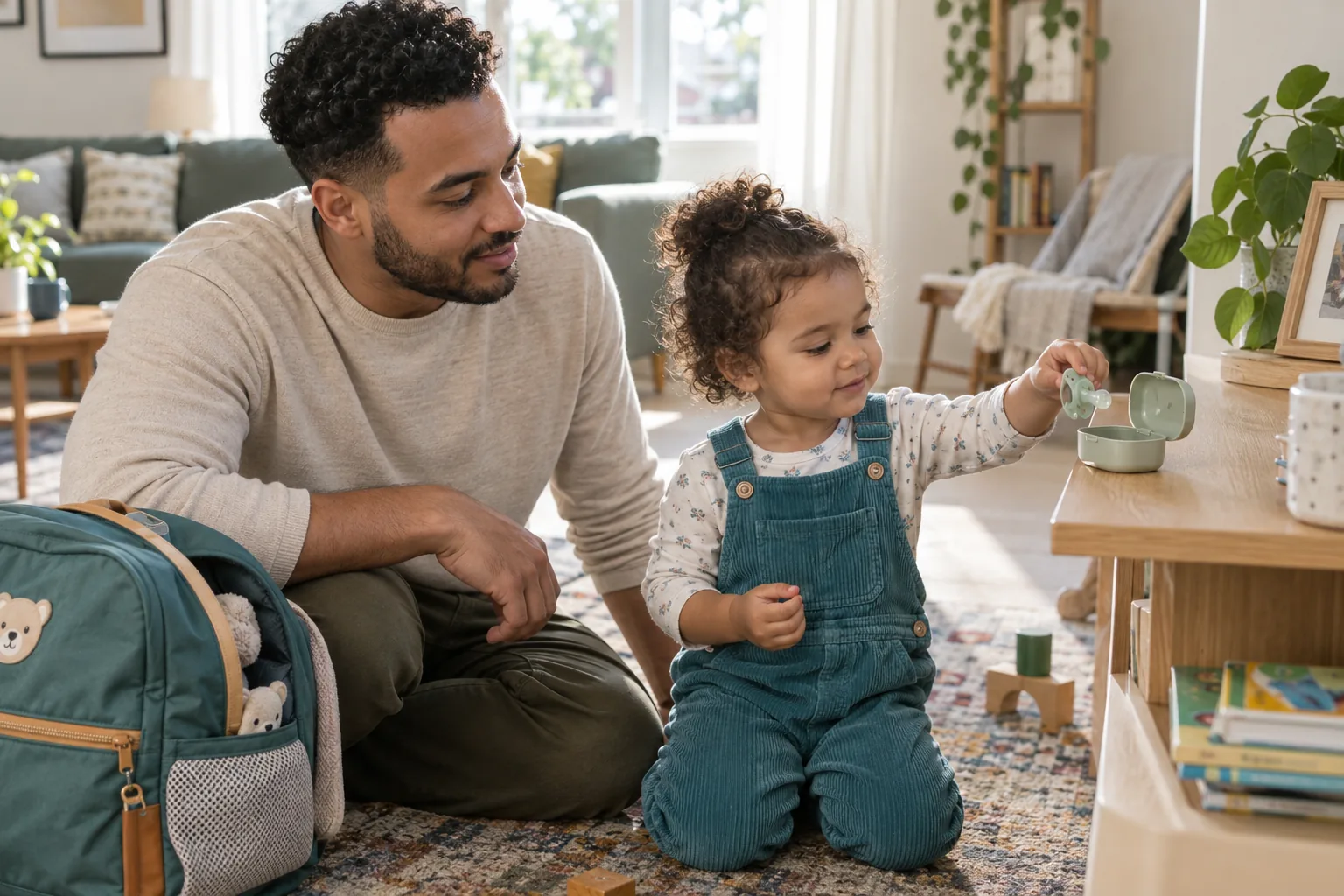 Parent and toddler talking calmly about putting the dummy away Parent and toddler talking calmly about putting the dummy away